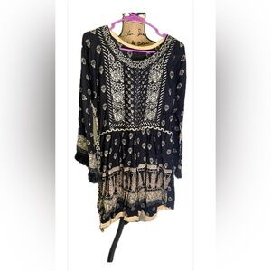 Handmade Black and Cream Patterned Dress